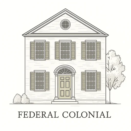Federal Colonial style house with elliptical fanlight windows and ornate details