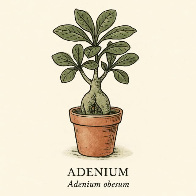 Adenium desert rose with swollen roots and pink flowers