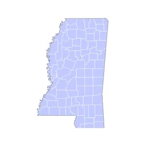 Mississippi county-level mortgage loan limits heatmap for 2026