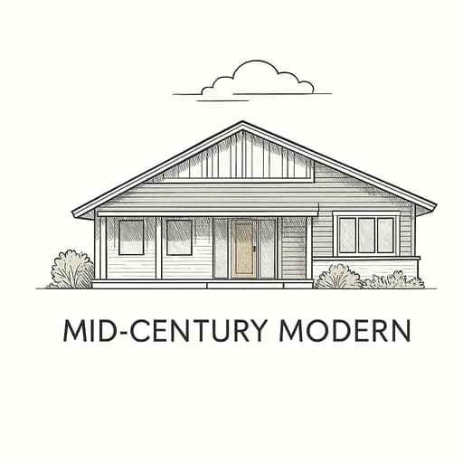Mid-century Modern house with flat planes, clean lines, and asymmetrical layout