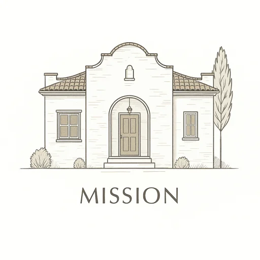 Mission style house with stucco walls and red tile roof