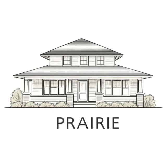 Prairie style house with long, low-to-the-ground design and horizontal emphasis